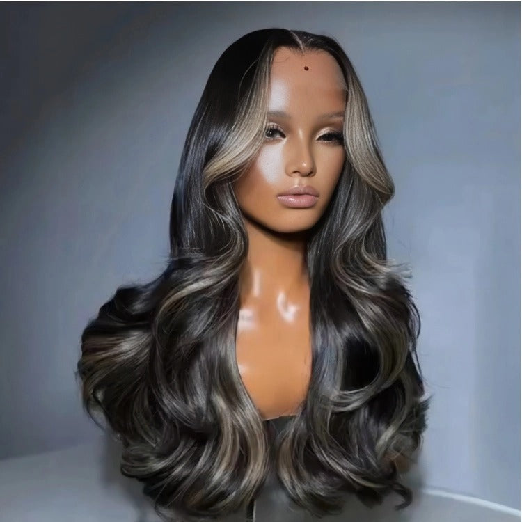 Highlight Color Body Wave Human Hair Balayage Hair Skunk Stripe 220% Density Wig - Rafarada