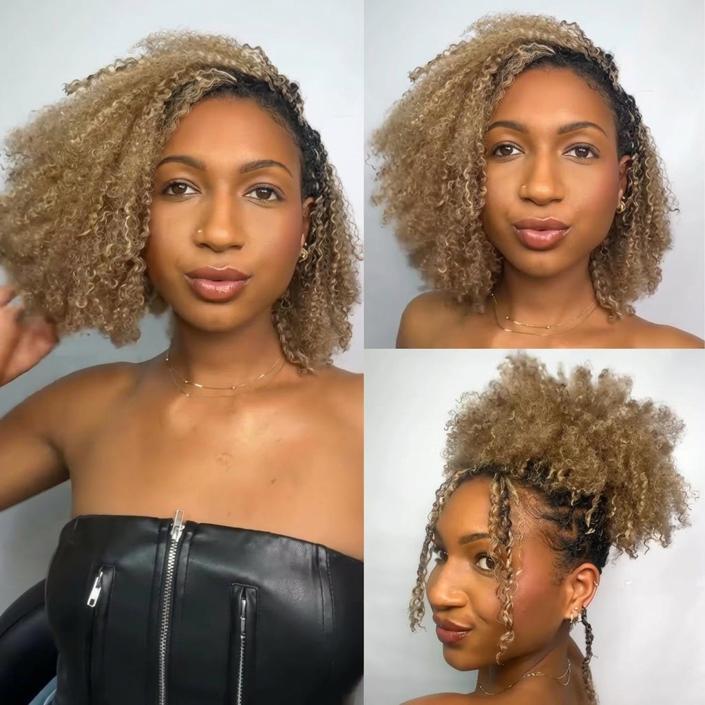 Honey Blonde Kinky Curly Crochet Hair Extensions Braiding Human Hair for Natural Look Crochet Styles - Rafarada