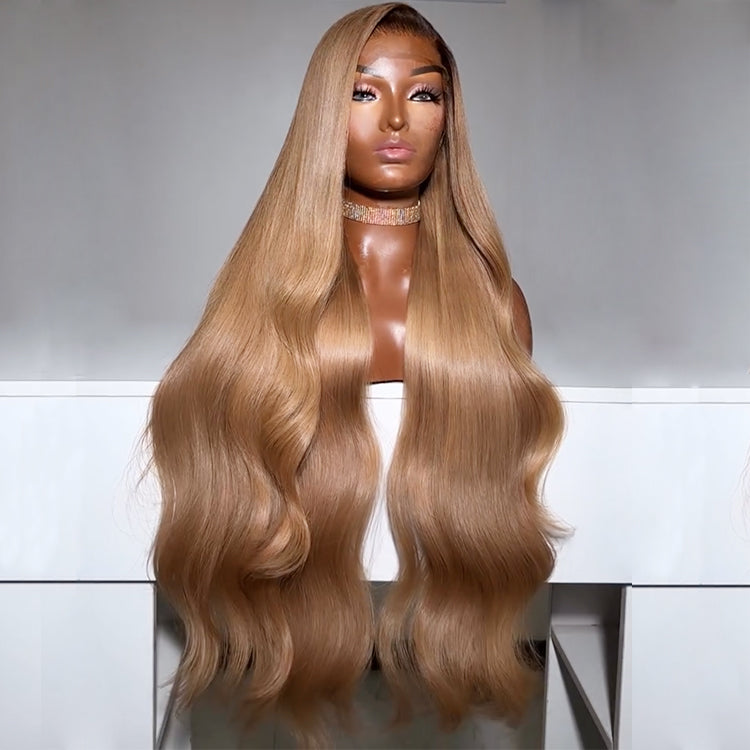 Honey Blonde Color Body Wave Human Hair Wig HD Lace Front Gold Colored Wig - Rafarada