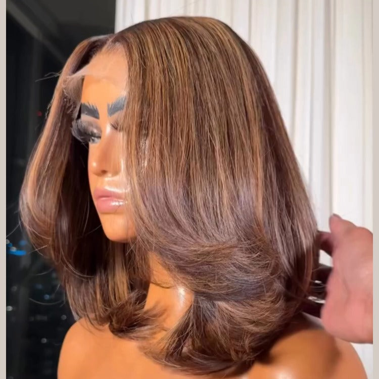 Highlight Blonde BOB C-Curved Bob Wig Human Hair Wig HD Lace Front Human Hair Wigs- Rafarada