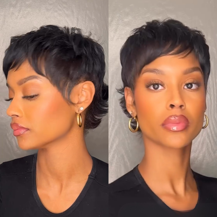 Short Pixie Cut Lace Front Human Hair Wigs for Black Women Pre Plucked with Baby Hair Glueless Jerry Curly Short Bob Wig Natural Black - Rafarada