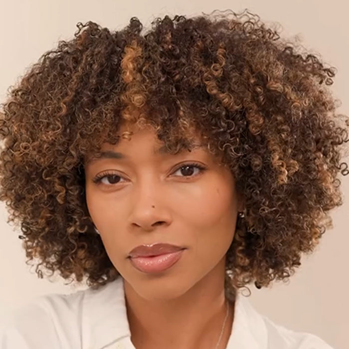 Highlight Color Kinky Curly Wig With Bands Human Hair Wig Glueless Lace frontal Wig Natural Looking For Black Woman- Rafarada