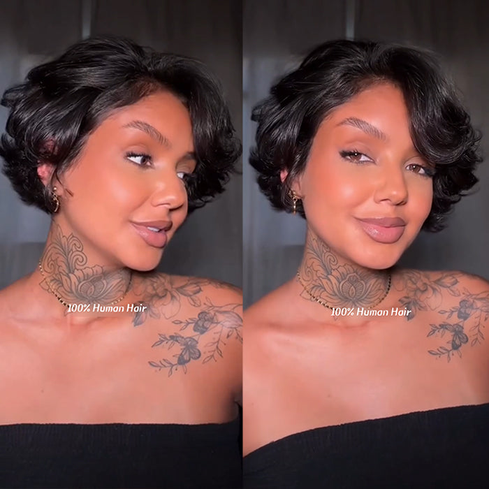 Pixie Cut Shot Bob Loose Wave Glueless Human Hair Lace Front Wig Natural Wig For Woman- Rafarada