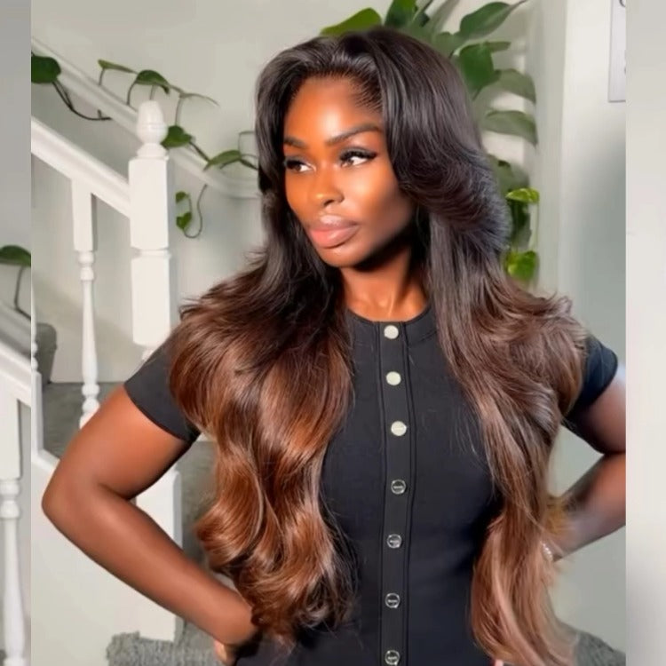 Ombre Black to Honey Blonde Body Wave Lace Front Wig 100% Human Hair Natural Hairline - Rafarada