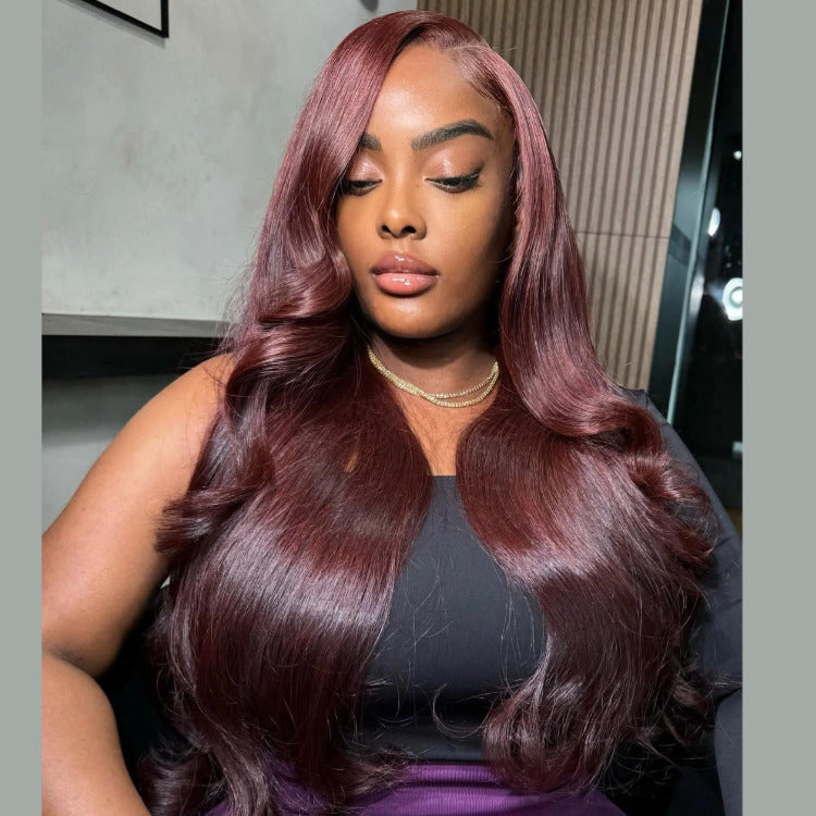 Pre-cut Lace Wig Body Wave Hair 99J Burgundy Color Wear Go Glueless Wig - Rafarada