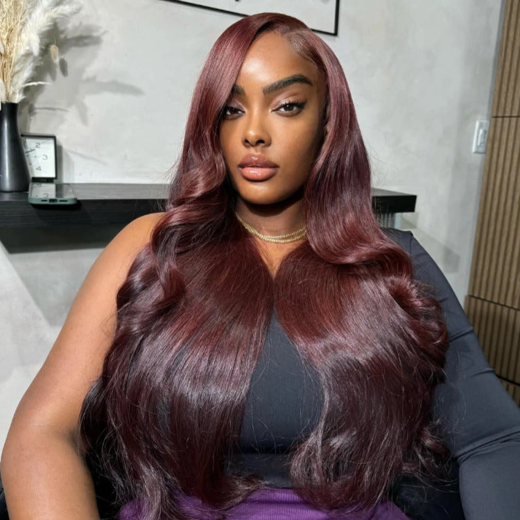 Pre-cut Lace Wig Body Wave Hair 99J Burgundy Color Wear Go Glueless Wig - Rafarada