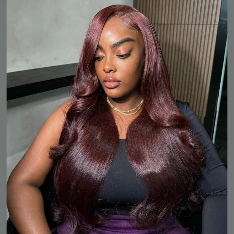 Pre-cut Lace Wig Body Wave Hair 99J Burgundy Color Wear Go Glueless Wig - Rafarada