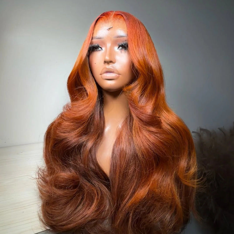 Ginger Color Body Wave Human Hair Wig Ombre Brown Color Lace Front Wig - Rafarada