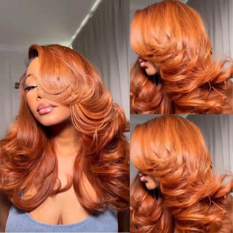 Body Wave Ginger Color Human Hair Wig HD Lace Front Wig With Bangs For Woman- Rafarada