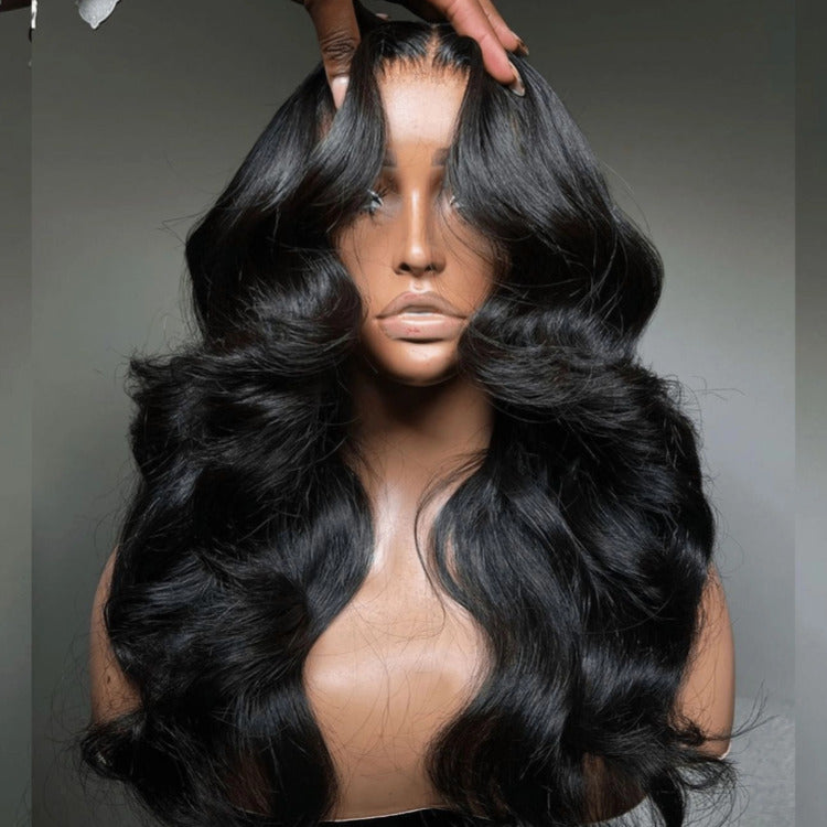 Body Wave 4x4 Lace Closure Human Hair Wigs Natural Black Color 300% Density - Rafarada