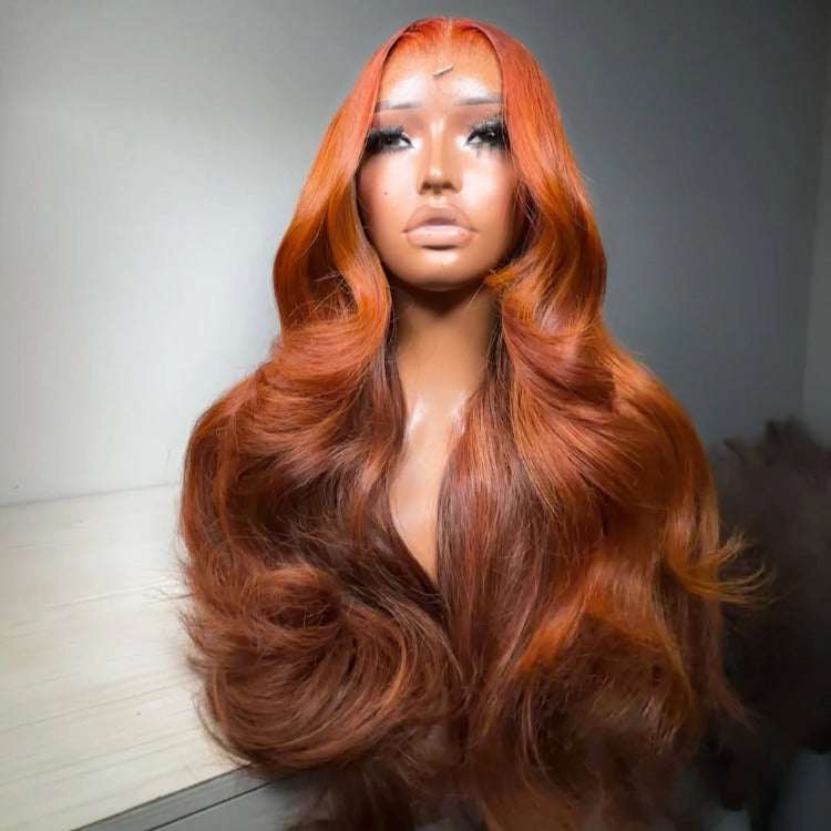 Ginger Color Body Wave Human Hair Wig Ombre Brown Color Lace Front Wig - Rafarada