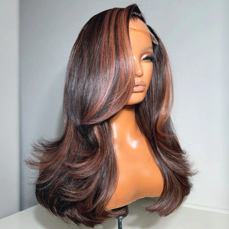 Body Wave Highlight Brown Color Human Hair Wig HD Lace Front Wig - Rafarada