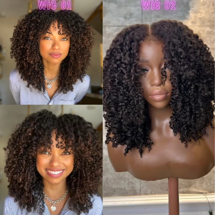 Buy 1 Get 2 Wigs Natural Color Curly Wig with 4C Edges Kinky Curly 100% Human Hair - Rafarada
