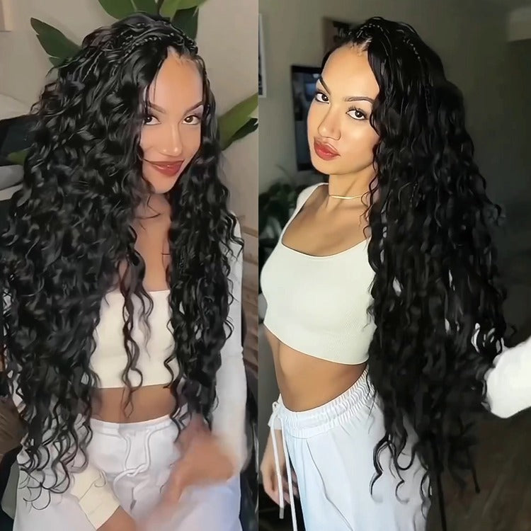 Flash Sale | Water Curls Pre-Braiding Human Hair Wig Light Weight Flexi-Fit Knotless Boho Natural Wig - Rafarada