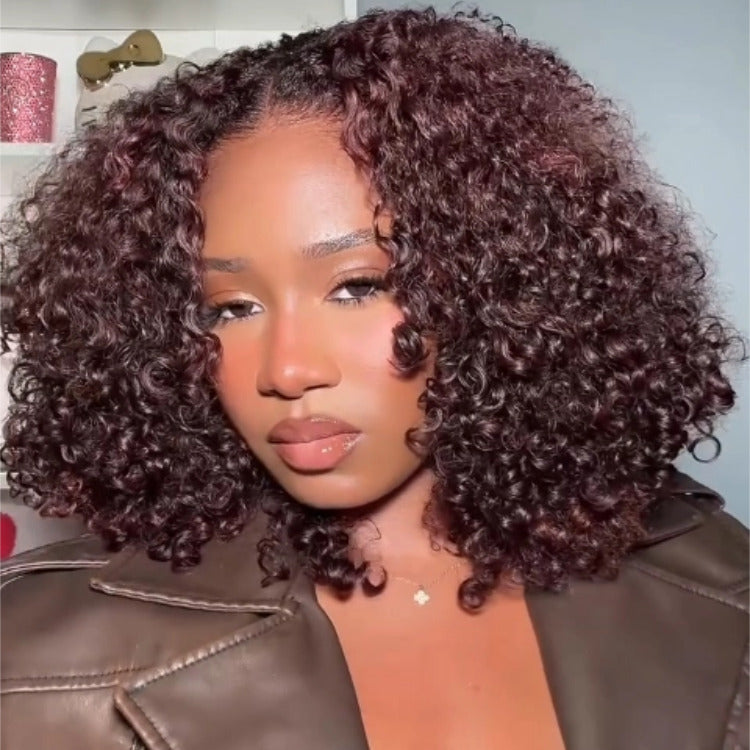 Auburn Brown Color Bouncy Curly Short Bob Wig For Women Glueless Human Hair Wigs With Natural Hairline - Rafarada