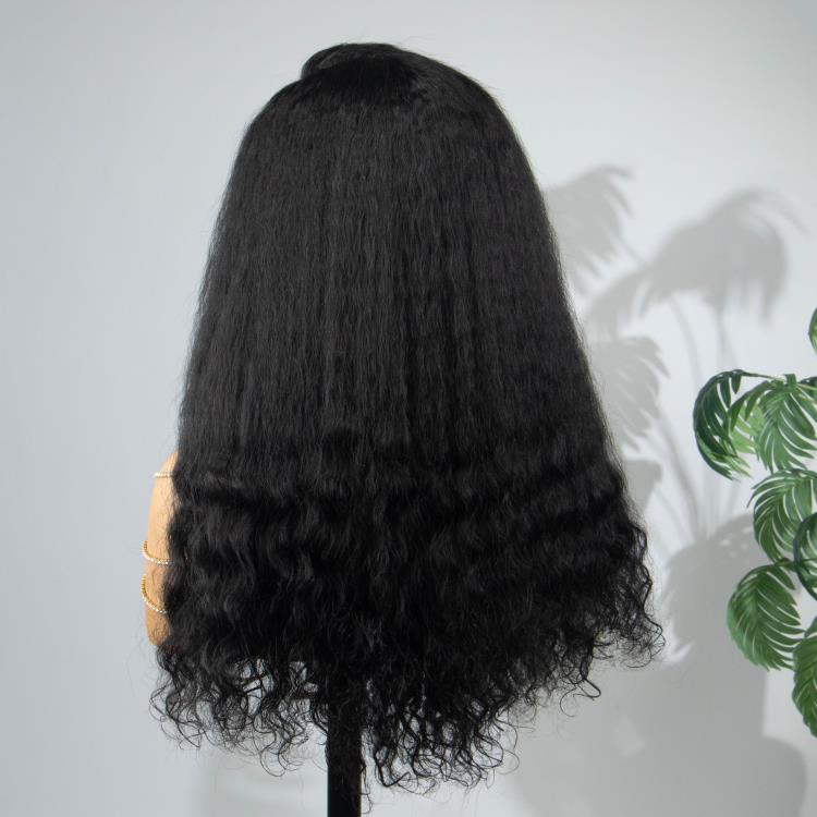 Yaki Straight Bouncy Curls Wig HD Transparent Lace Human Hair Wig Natural Hair For Woman - Rafarada