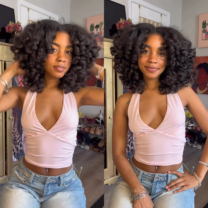 Bouncy Curls Voluminous Glueless Lace Front Human Hair Wig Natural Color HD Transparent Lace Frontal Wig - Rafarada