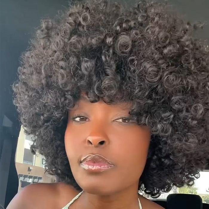 Afro Bouncy Curly Human Hair Wig 3-In-1 Half Wig High Density Natural Color Wear & Go Wig For Beginner - Rafarada