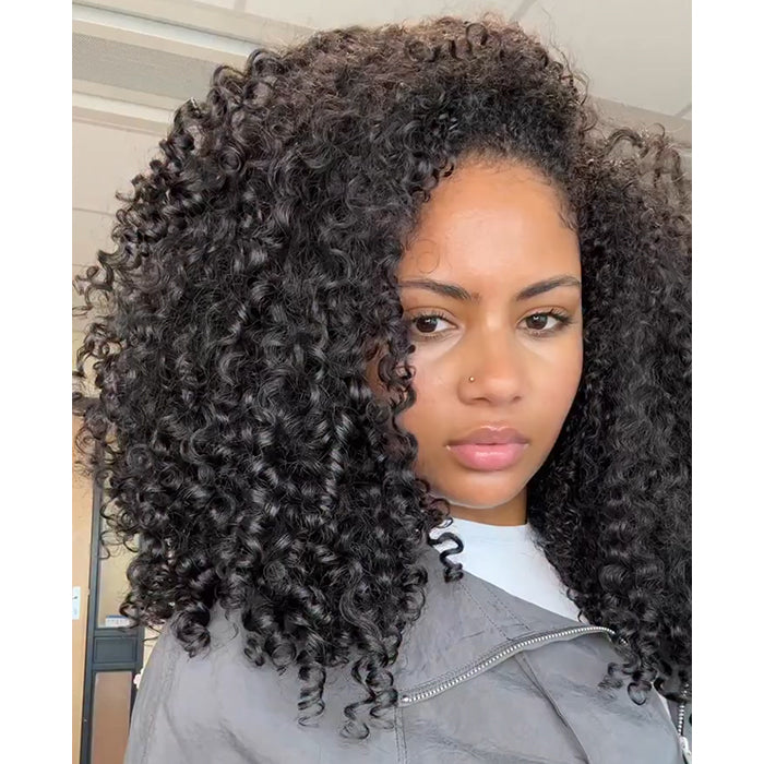 Bouncy Curls Natural Black Color Spiral Curly Lace Wig Pre-plucked Glueless Human Hair Wigs - Rafarada