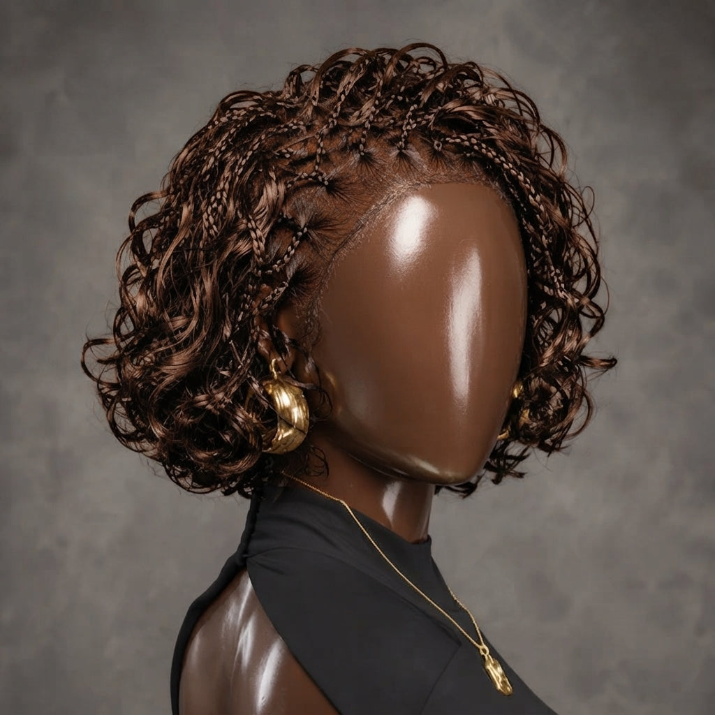 Custom Braided Cornrow Natural Black Afro Kinky Curly Wig - 13x6 Glueless Full Frontal Loose Spiral Curls- Rafarada