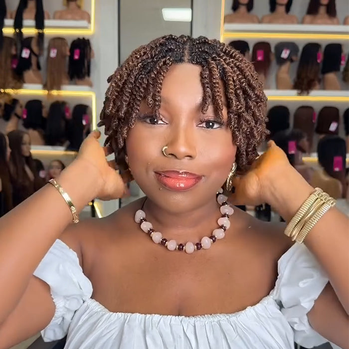 Twisted Curls Wig Ombre Light Brown Color Braided Wigs Human Hair Pre-Braiding Wig - Rafarada