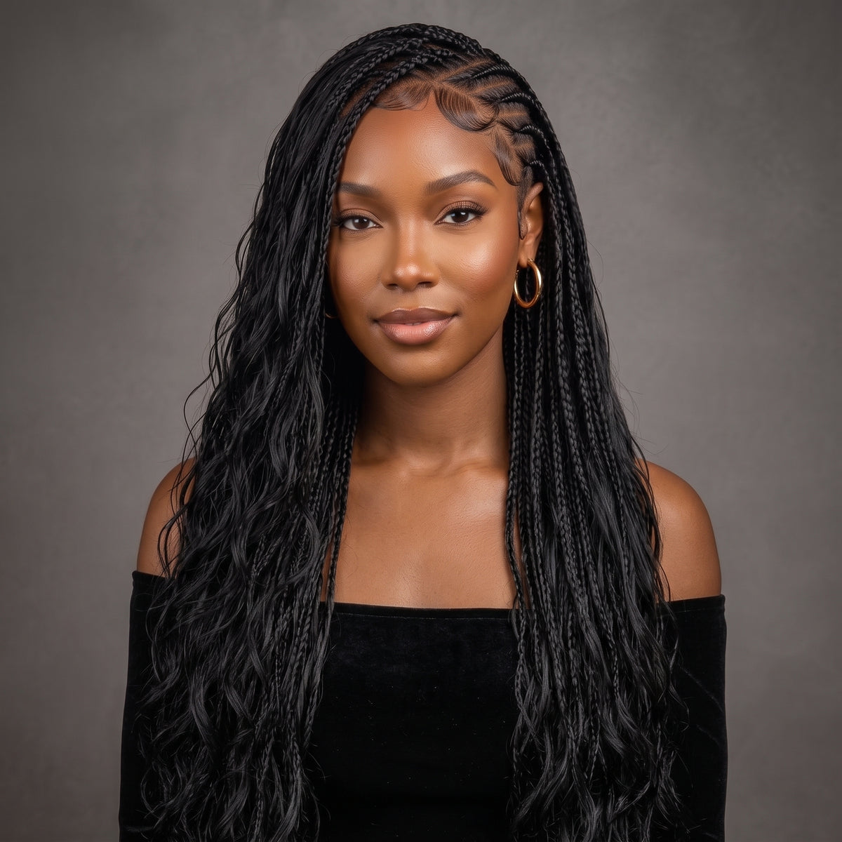 Bohemian Goddess Braids Full Lace Wig 100% Human Hair Water Wave Knotless Braided Wig - Rafarada