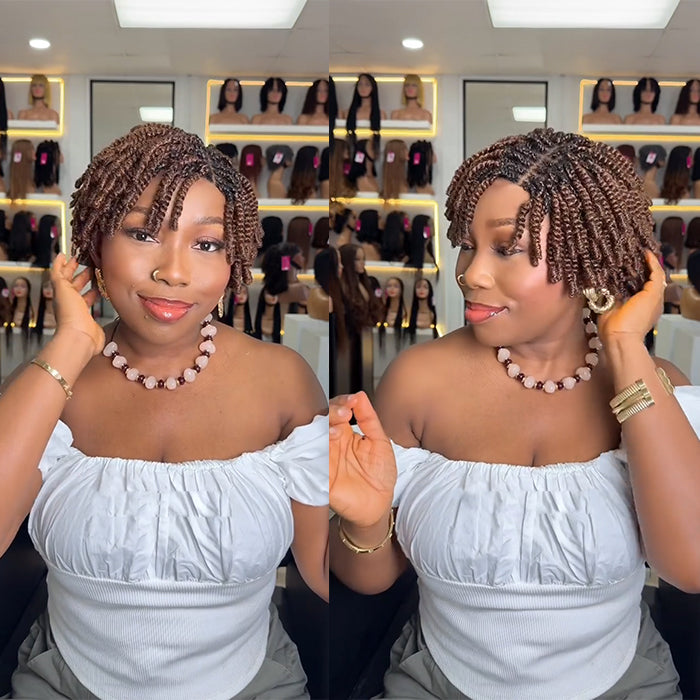 Twisted Curls Wig Ombre Light Brown Color Braided Wigs Human Hair Pre-Braiding Wig - Rafarada