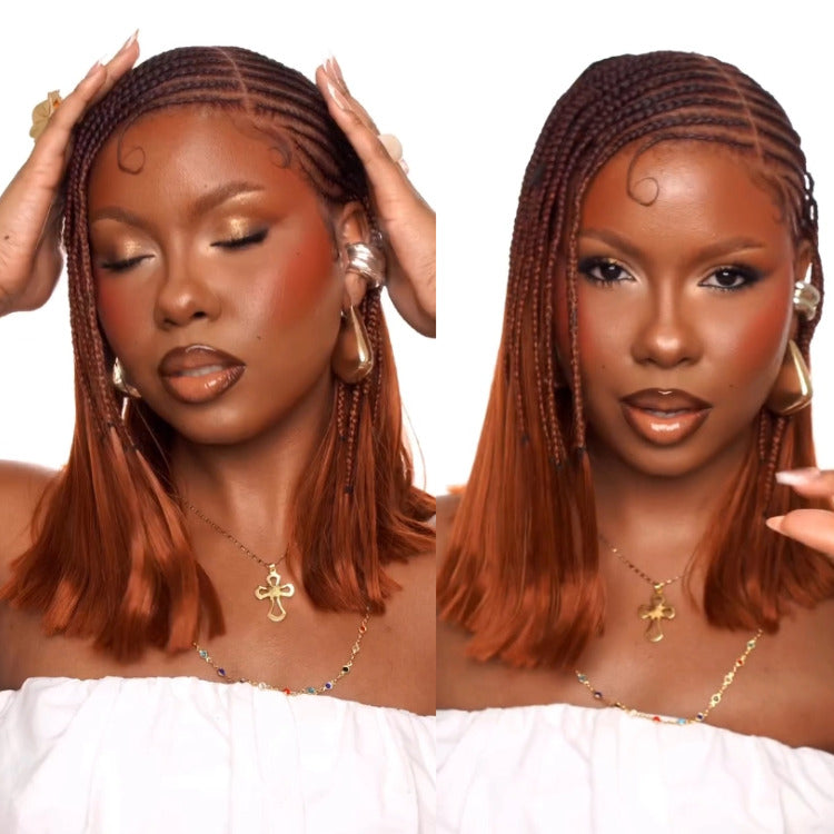 Ginger Brown Color Braided Wigs Human Hair Straight Lace Human Hair Pre-Braiding Natural Wig - Rafarada