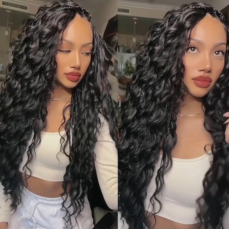Flash Sale | Water Curls Pre-Braiding Human Hair Wig Light Weight Flexi-Fit Knotless Boho Natural Wig - Rafarada