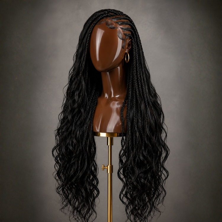Bohemian Goddess Braids Full Lace Wig 100% Human Hair Water Wave Knotless Braided Wig - Rafarada