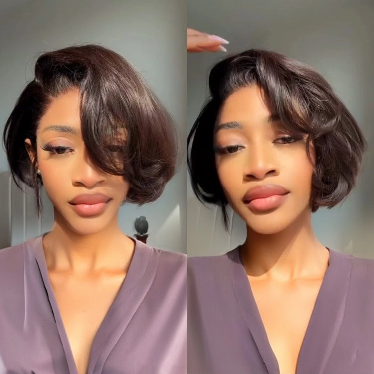 Dark Brown Short Bob Wig Cute Hair HD Lace Frontal 100% Human Hair Wigs - Rafarada