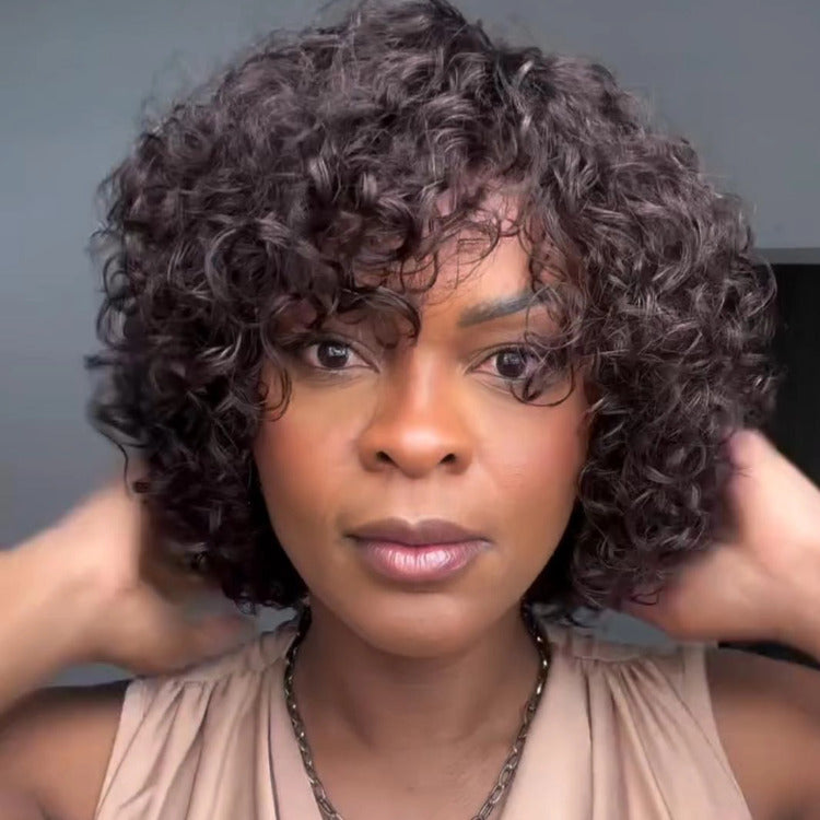 Natural Black Short Curly Bob Wig 100% Human Hair Glueless Wigs for Daily Wear Bouncy and Soft Hair - Rafarada