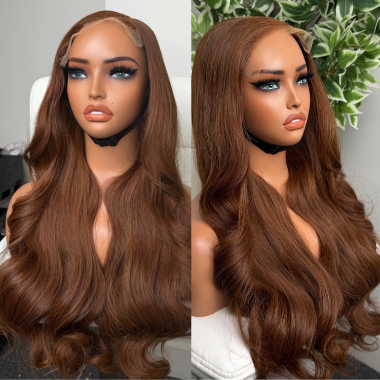Colored Half Body Wave Wig Brown Human Hair HD Transparent Lace Wigs - Rafarada