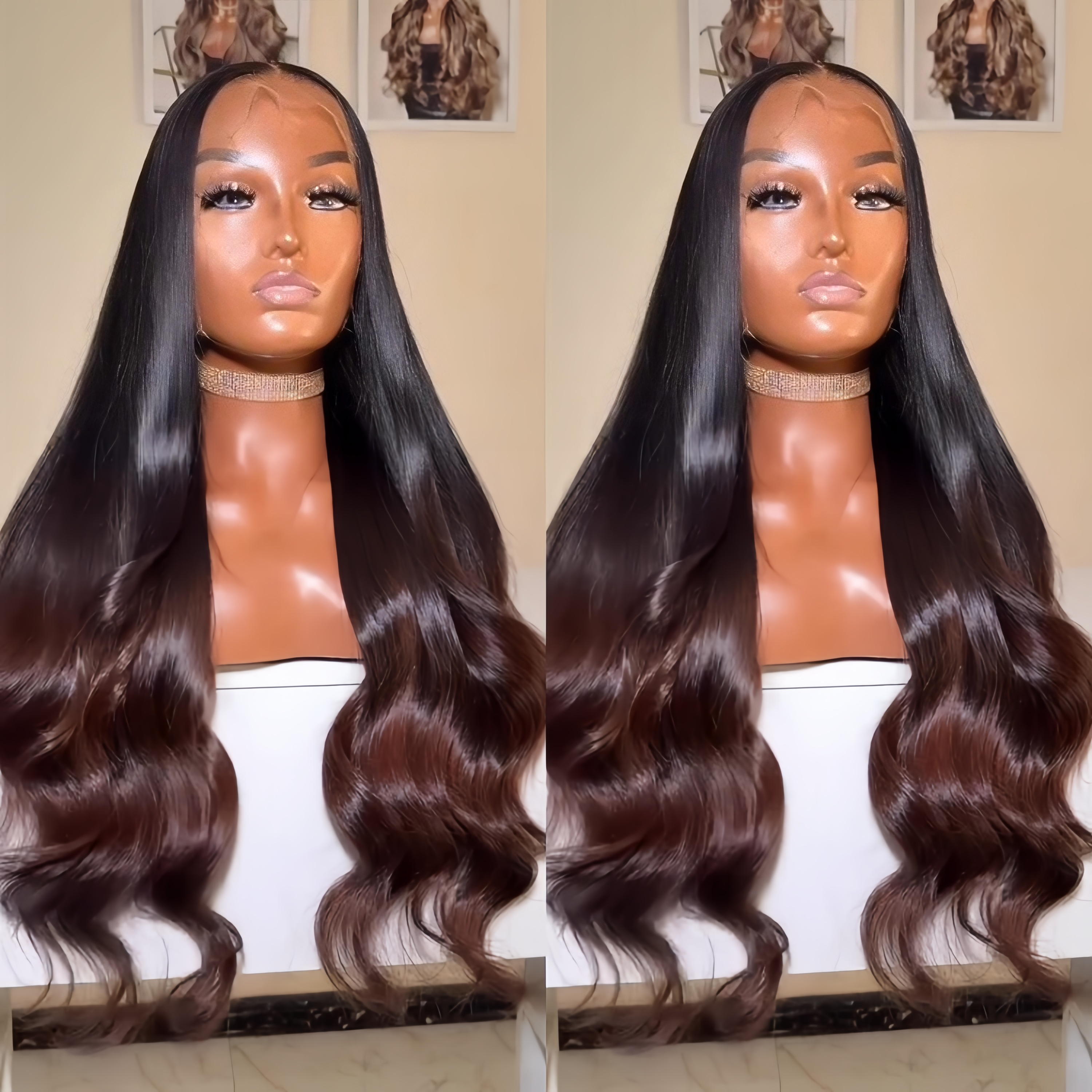Half Body Human Hair Wig Ombre Light Brown Color Lace Front Wig - Rafarada