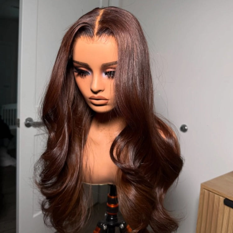 Warm Brown Body Wave Human Hair Wig Color Lace Front Wig - Rafarada