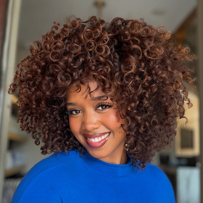 Bouncy Curly Wave Human Hair Wig HD Transparent Lace Front Spiral Curls Brown Color Human Hair Wigs- Rafarada