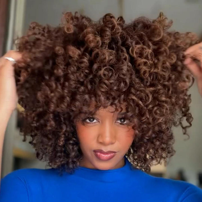 Bouncy Curly Wave Human Hair Wig HD Transparent Lace Front Spiral Curls Brown Color Human Hair Wigs- Rafarada