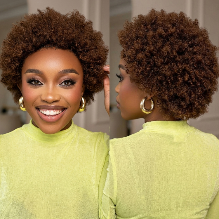 Natural Tight Coily Short Pixie Wig - Voluminous Afro Texture - Defined Micro Kinky Twists Natural Black Color - Rafarada