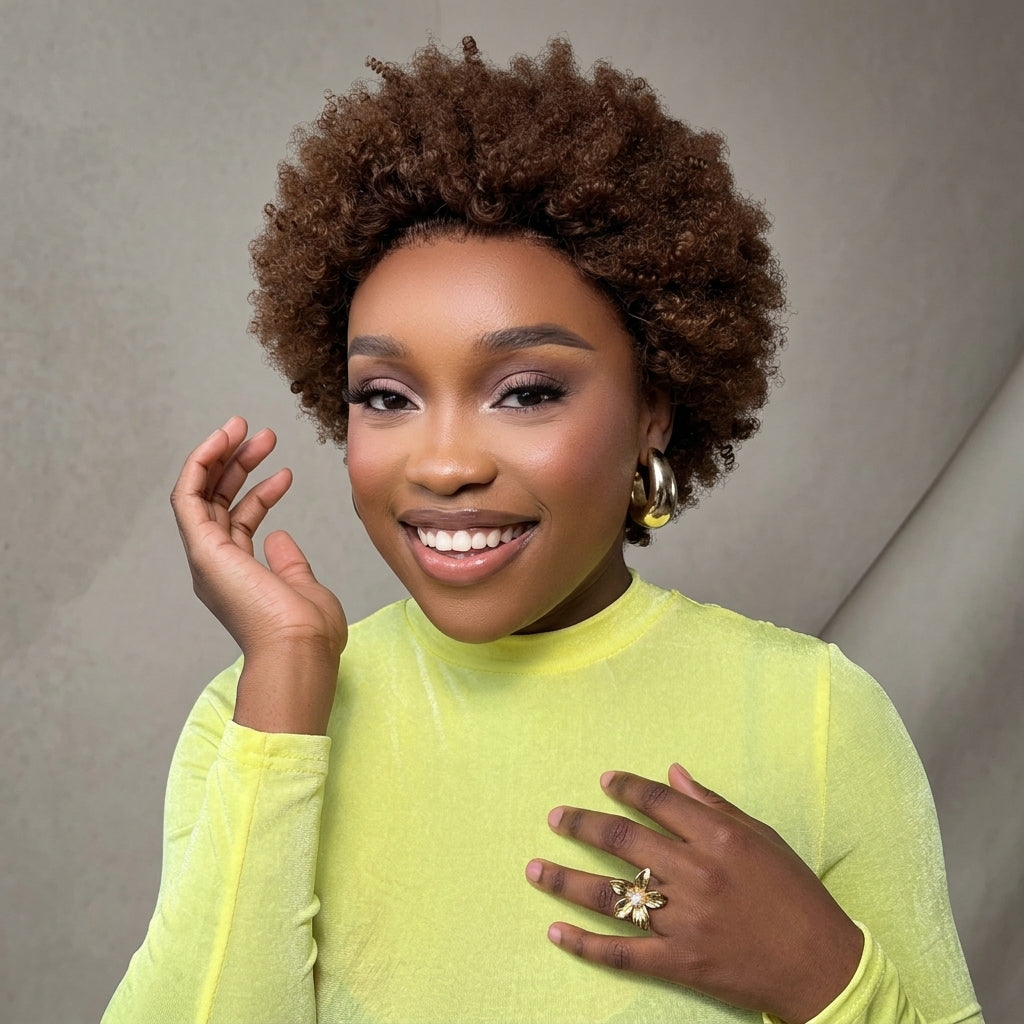 Natural Tight Coily Short Pixie Wig - Voluminous Afro Texture - Defined Micro Kinky Twists Natural Black Color - Rafarada