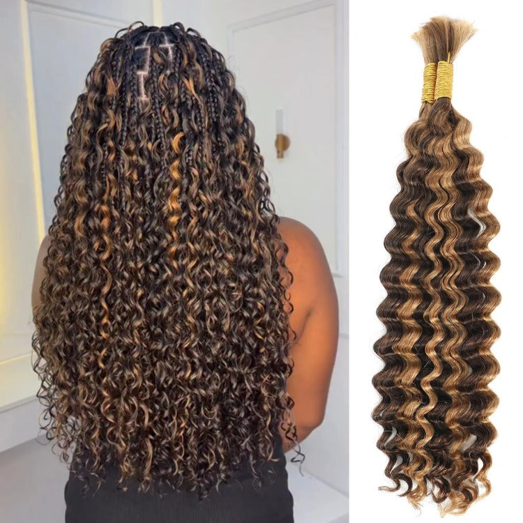 Highlight Curly hair Bulk Human Braiding Hair Extensions Brown & Blonde Color Hair- Rafarada
