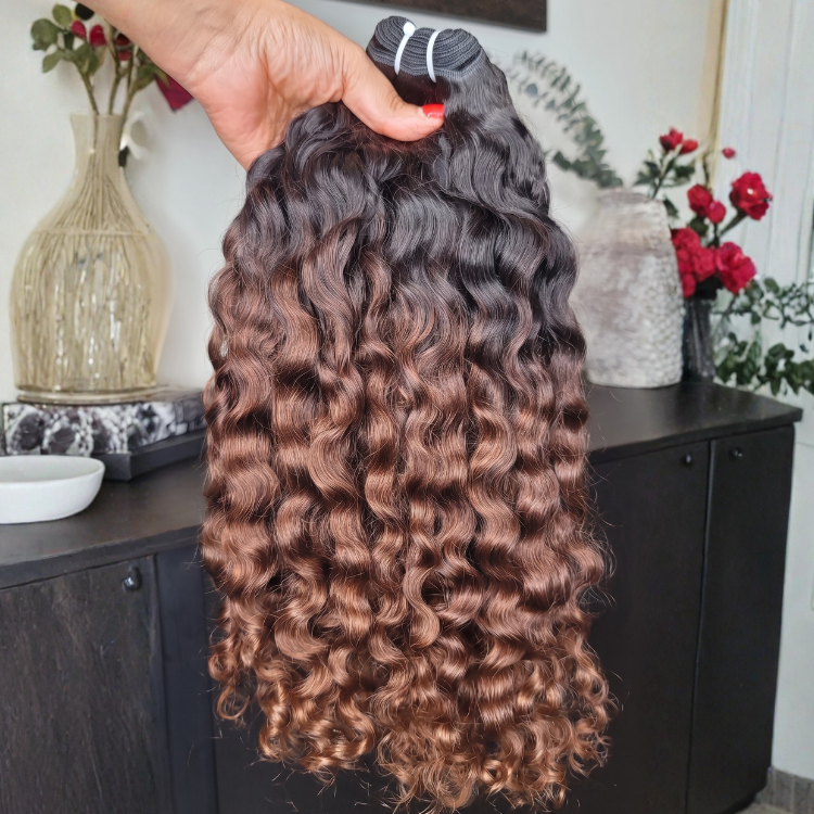 Ombre Brown Water Wave Human Hair Bundles 1B/30 Two Tone Curly Weave 2/3/4 Bundles Extensions- Rafarada