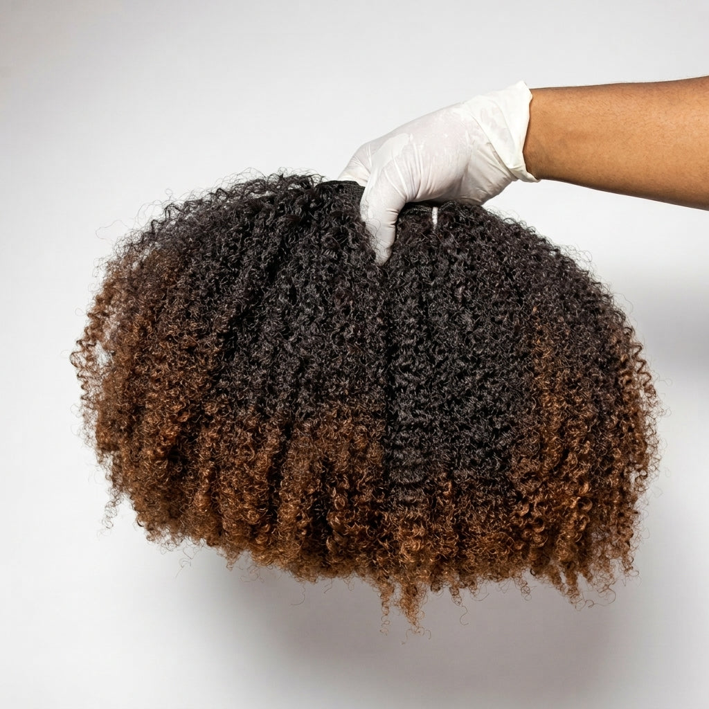 Ombre Afro Kinky Curly Human Hair Bundles - T1B/30 Honey Brown Kinky Coily Weaves for Black Women - Rafarada
