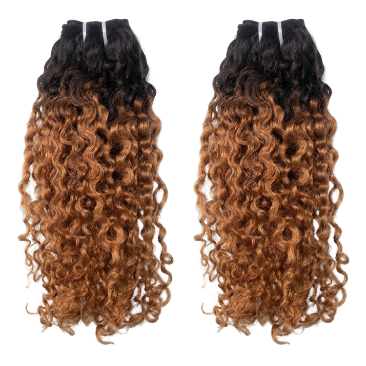 Ombre Brown Burmese Curly Human Hair Bundles Extensions 100% Human Hair Water Wave - Rafarada