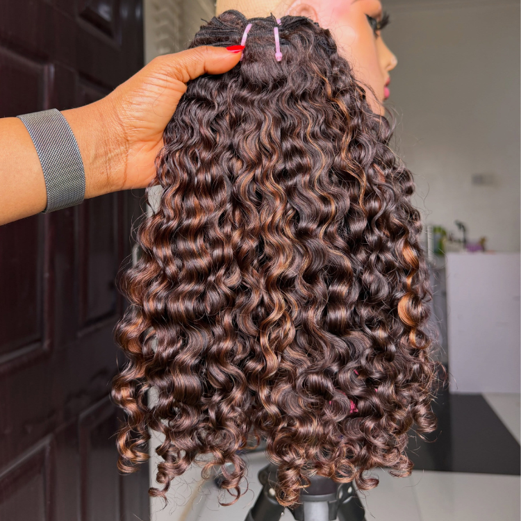 Ombre Brown Water Wave Human Hair Bundles 1B/30 Two Tone Curly Weave 2/3/4 Bundles Extensions- Rafarada
