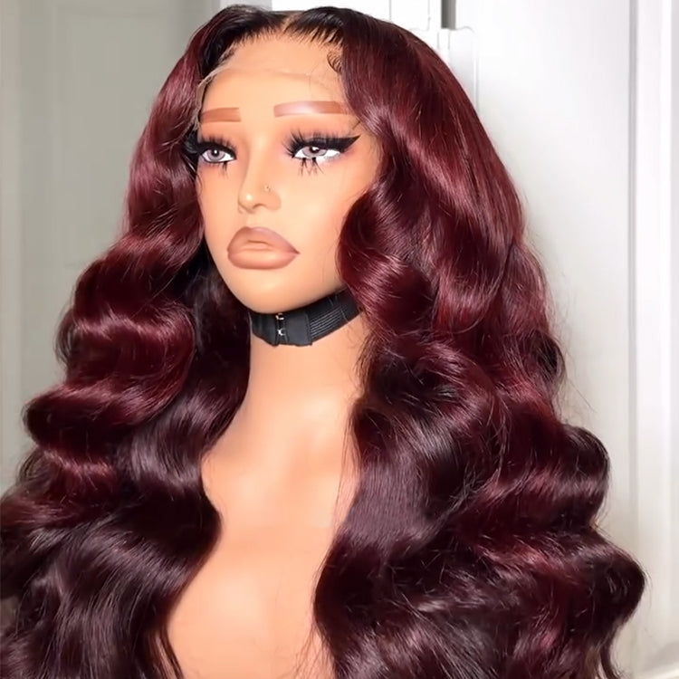 Body Wave Human Hair Wig 99J Color Lace Front Wig - Rafarada