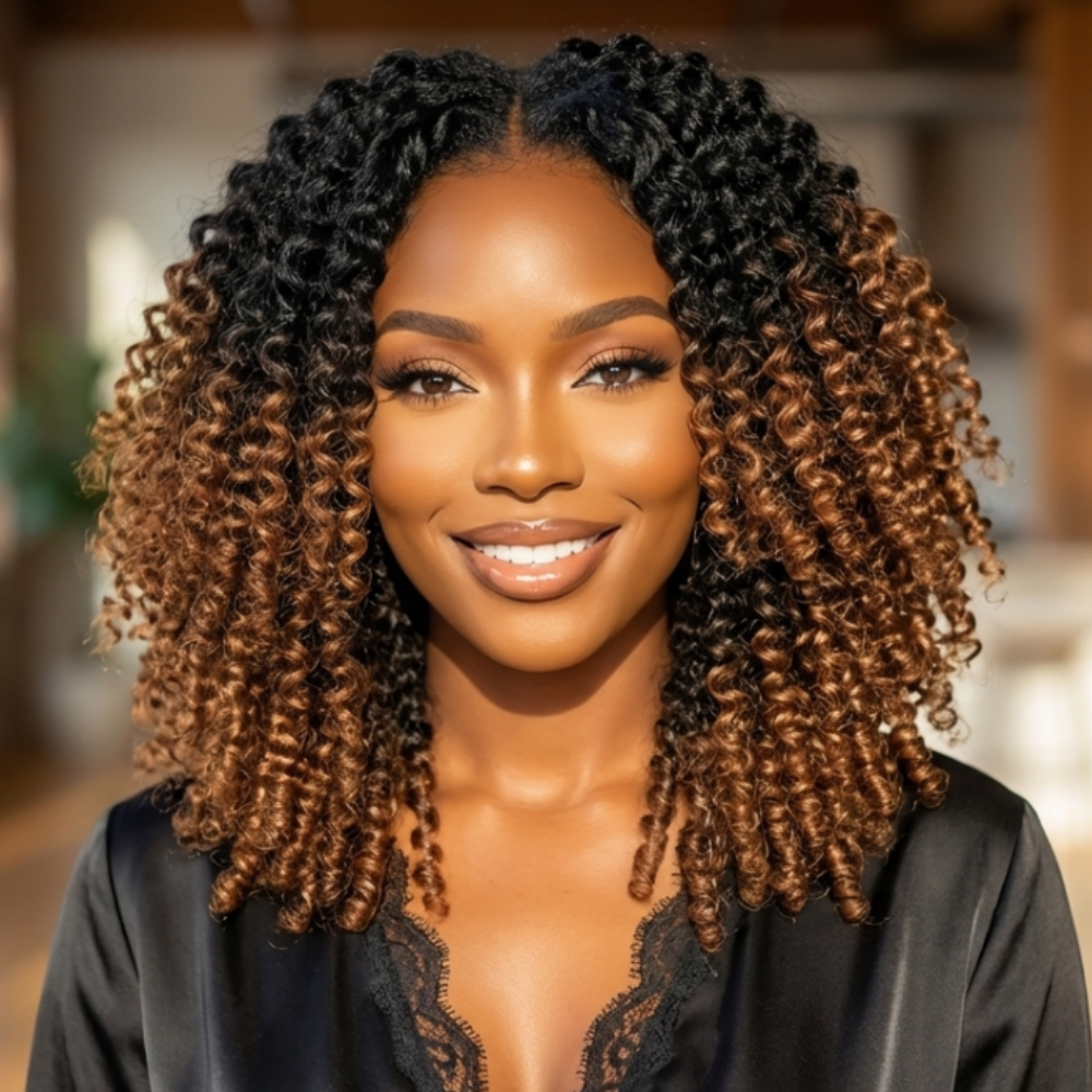 100% Human Hair Crochet Braids 1B/30 Brown Ombre Burmese Curly Crochet Hair for Women - Rafarada