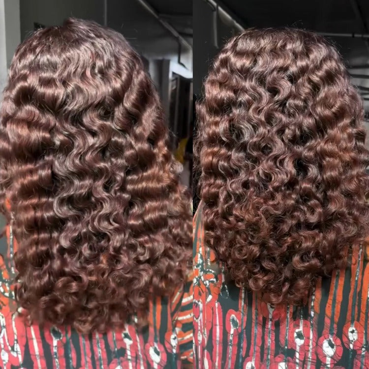 Chocolate Brown Burmese Lace Front Human Hair Wigs Reddish Brown Curly Wig for Women Pre-plucked Glueless HD Lace Wig - Rafarada