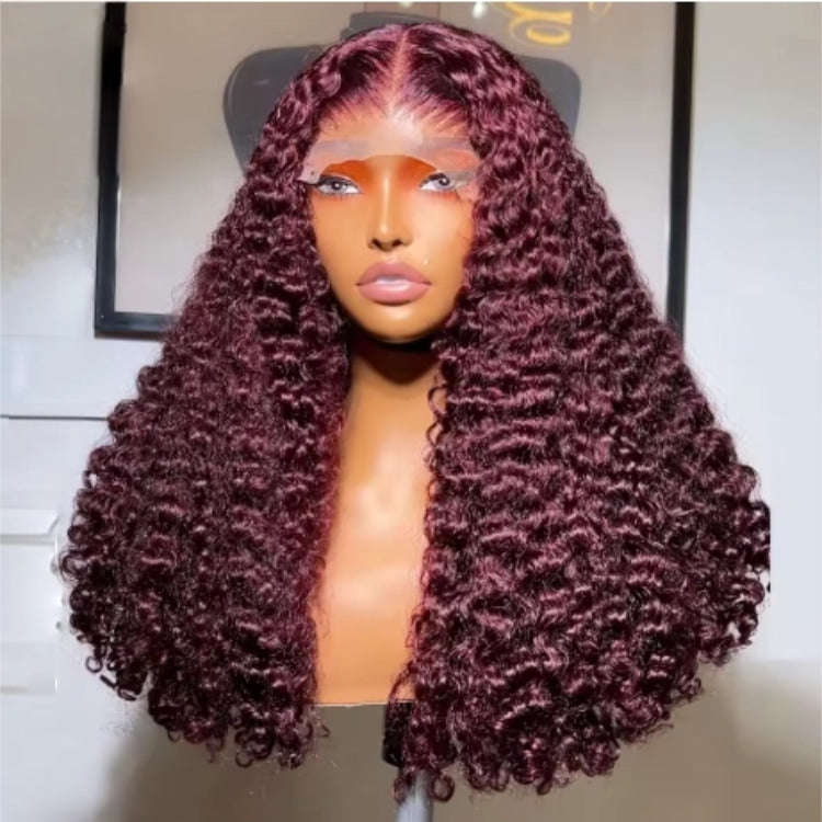 Burgundy Burmese Curls HD Lace Wig Pre Plucked Glueless Human Hair Wigs - Rafarada