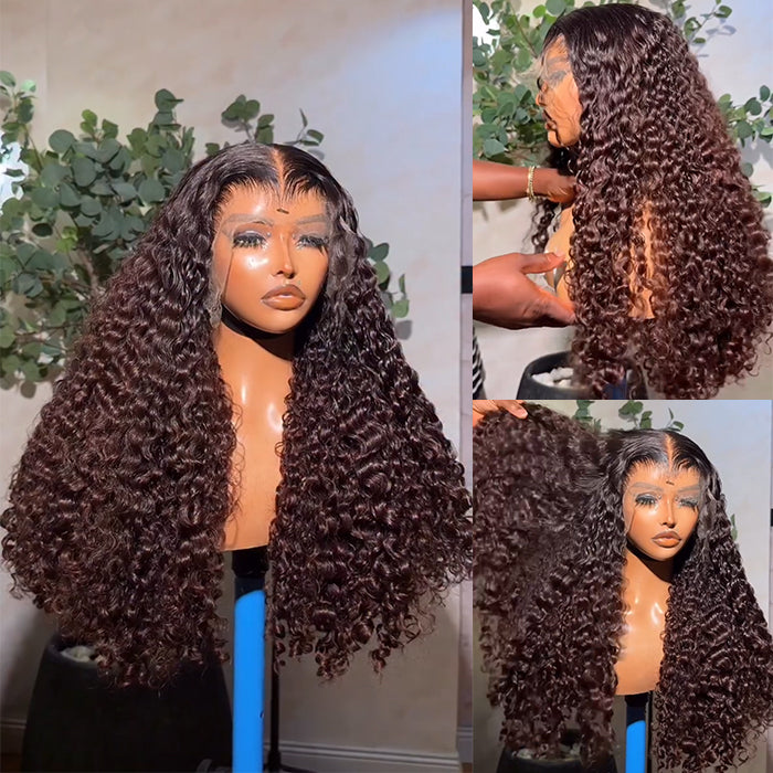 Ombre Reddish Brown Color Burmese Curly Glueless Wig Human Hair Glueless HD Lace Front Wig Natural Hairline For Woman- Rafarada