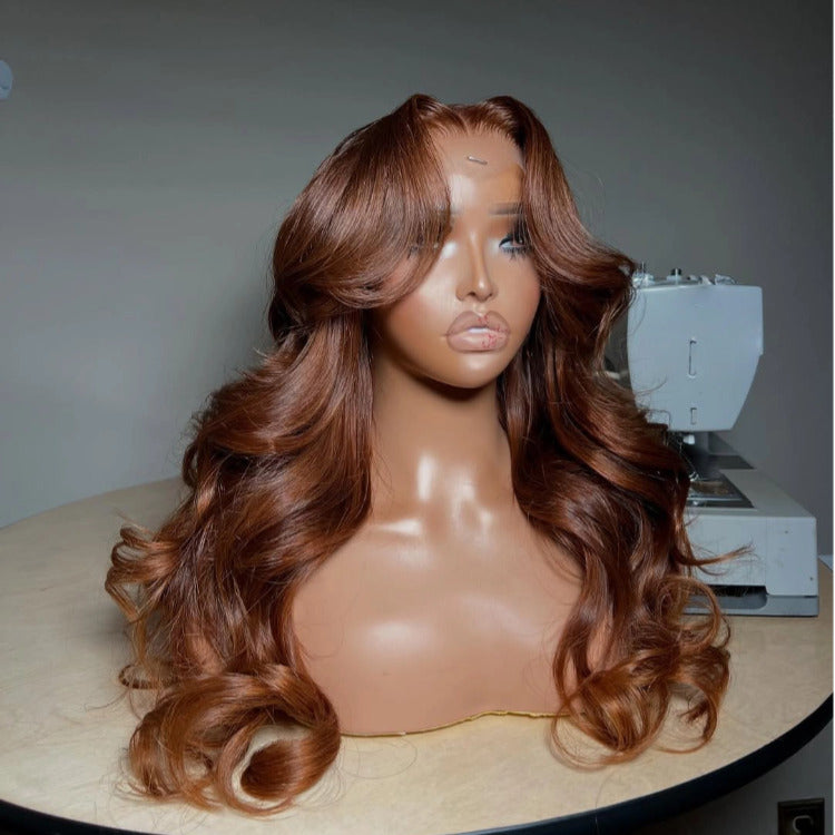 Body Wave Human Hair Wig Chestnut Light Brown Ombre Color Lace Front Wig - Rafarada